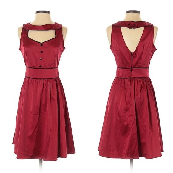 Folter The Scarlett Red Satin Retro Pin Up Rockabilly Fit Flare Dress Sz L NWT - Picture 16 of 16